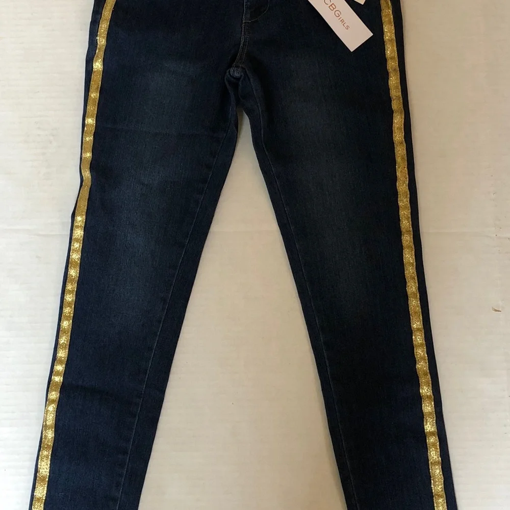 BCBGirls NWTs Blue Jeans W/Gold‎ Stripe Sz 12